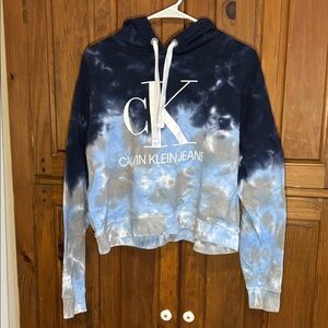 Calvin Klein Jeans Women’s Blue and White Tie-Dye Hoodie Sweatshirt Size S